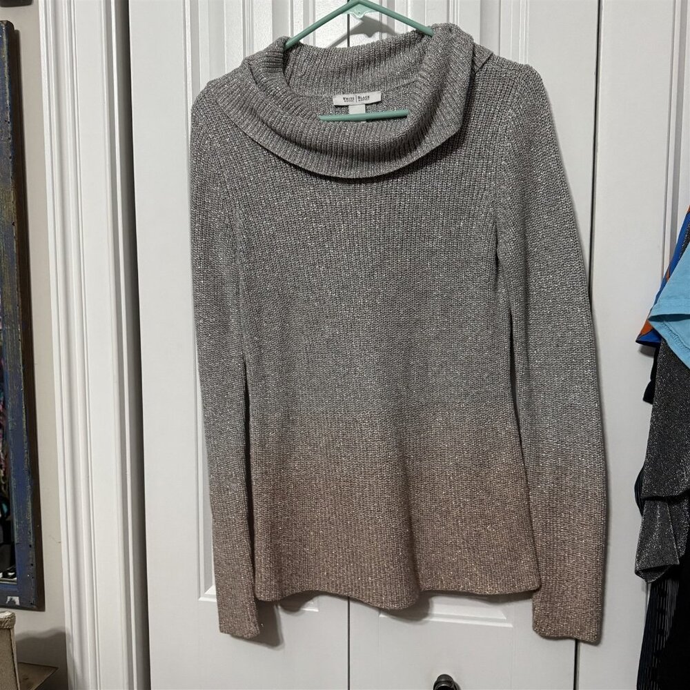 White House Black Market Sweater Womens Small Silver Ombre Metallic Cowl Neck